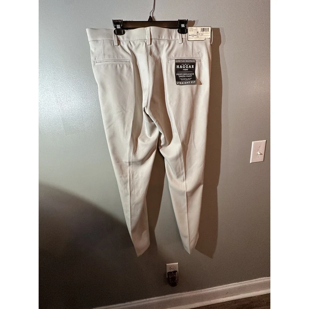 Haggar Mens Performance Dress Pant Straight Fit Super Flex Waist Khaki 34x32 NWT
